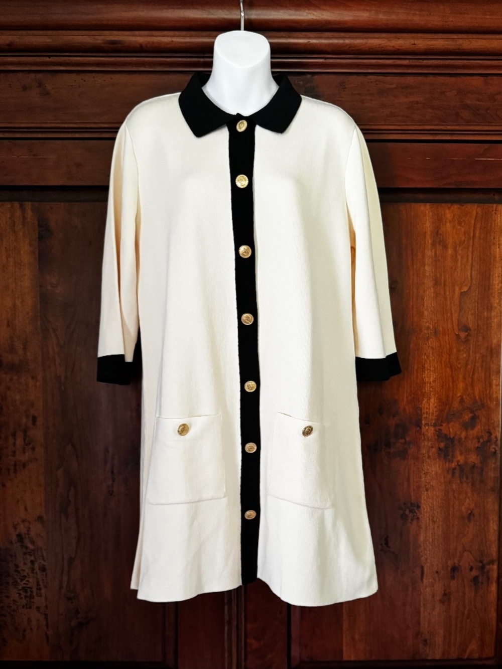NWT Zara Cream and Black 3/4 Sleeve Notched Collar Dress Size XL